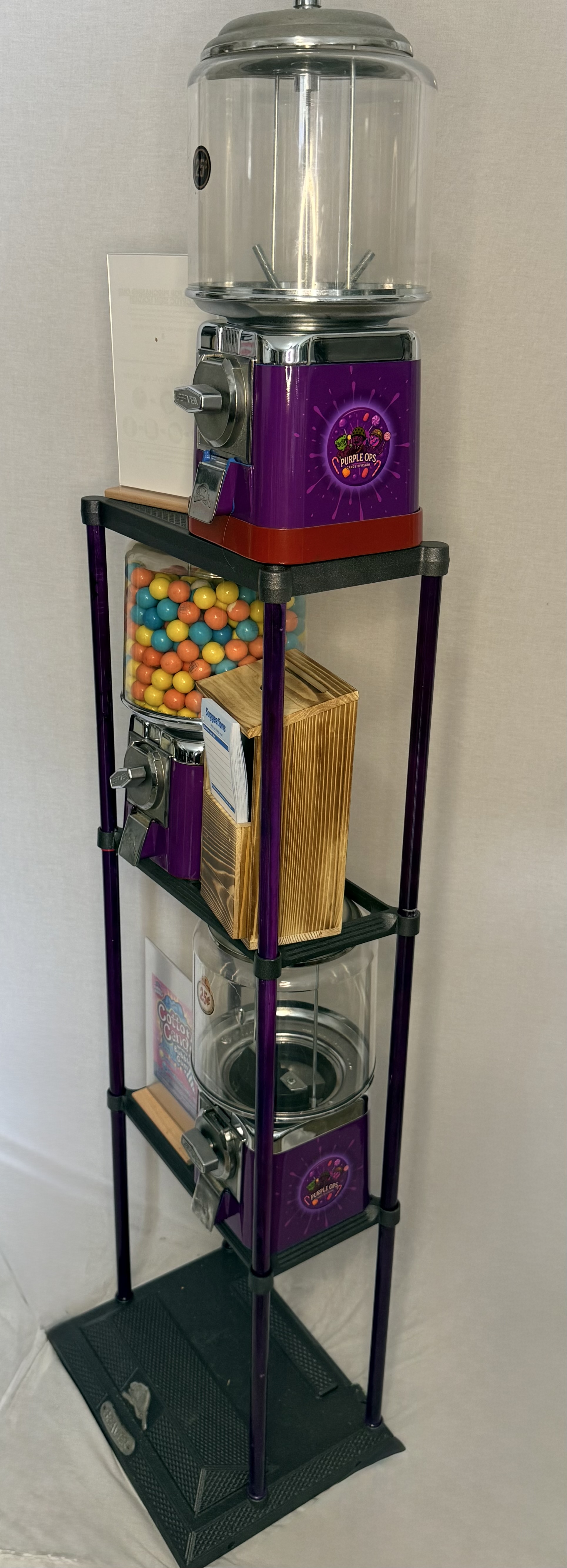 Purple Ops Triple Stand candy machine - side view